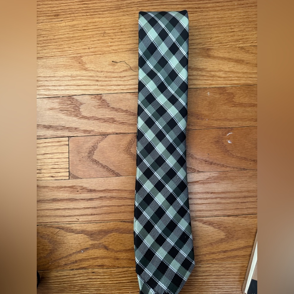 J.Ferrar Green and Black checkered tie